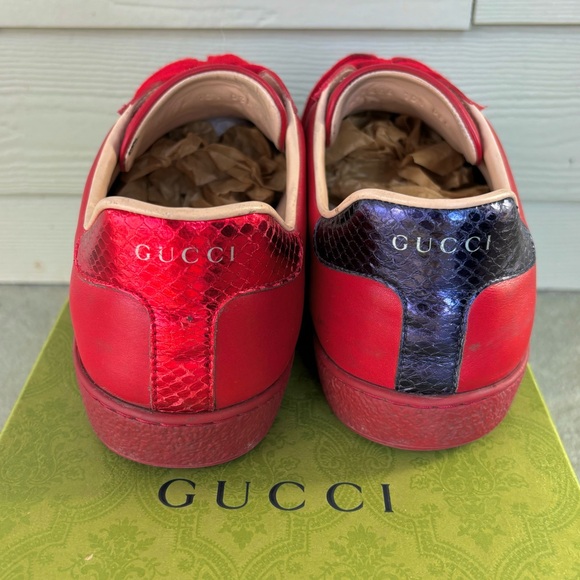 Gucci Ace Red Leather with Gold Insect Embroidery Sneakers for Men 🔥 - Picture 3 of 9